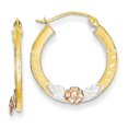 thumbnail image 1 of 14k Yellow and White Gold Yellow & Rose Gold w/ Rhodium Diamond Cut Flower Hoop Earrings Length 21mm, 1 of 2