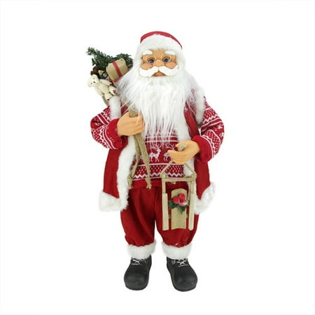 - Northlight Seasonal Country Twist Standing Santa Claus Christmas Figure with Snow Sled and Gift Bag