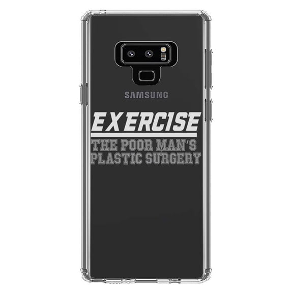 DistinctInk Clear Shockproof Hybrid Case for Samsung Galaxy Note 9 - TPU Bumper Acrylic Back Tempered Glass Screen Protector - Exercise The Poor Man's Plastic Surgery