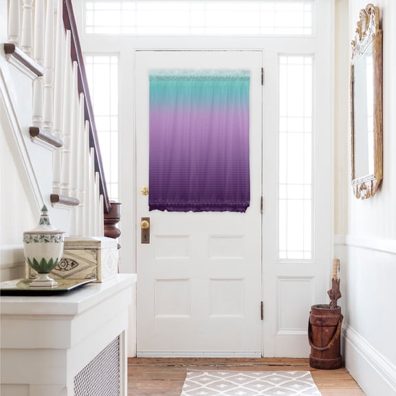 Teal Purple Ombre Door Curtains for Door Window, French Sidelight Front Back Door Curtains With Tieback, Modern Geometric Striped Abstract Art Kitchen Rod Pocket Drapes Panel, 54"x40"