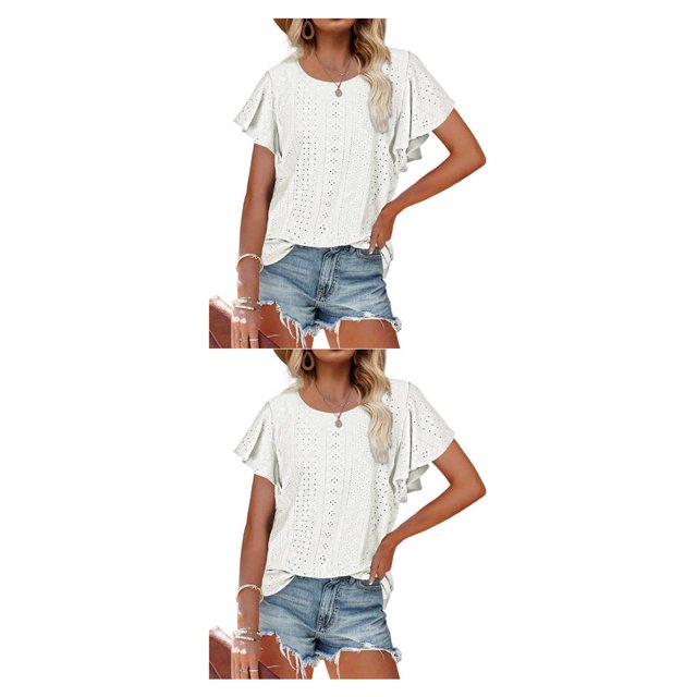 Minnieouse Camiseta de mujer con volantes de Color sólido cuello estética linda blusa suelta fiesta noche Club verano Top niñas ropa Type16 NO16