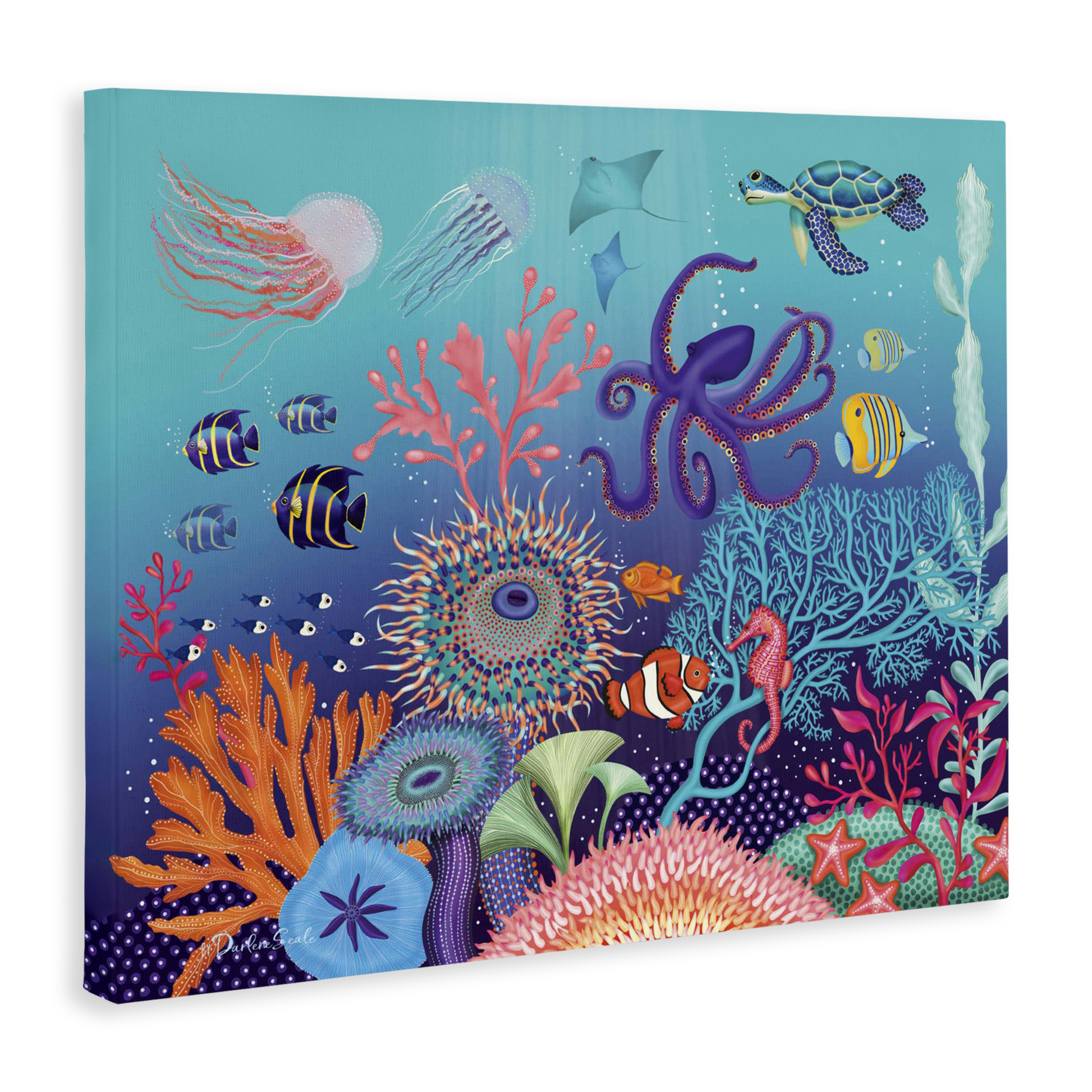 Stupell Industries Magical Underwater Reef Nautical & Beach Painting Wrapped Canvas Art Print Wall Art, 16 x 20