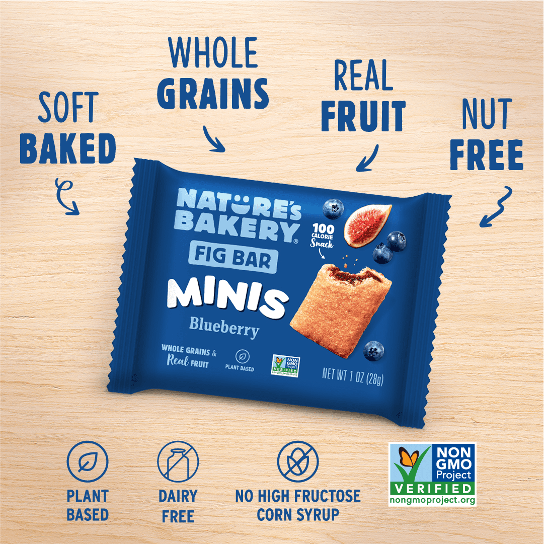 Nature's Bakery Blueberry Fig Bar Minis, 1 oz Snack Bars (60 Ct), Vegan, Non-GMO, Plant-Based