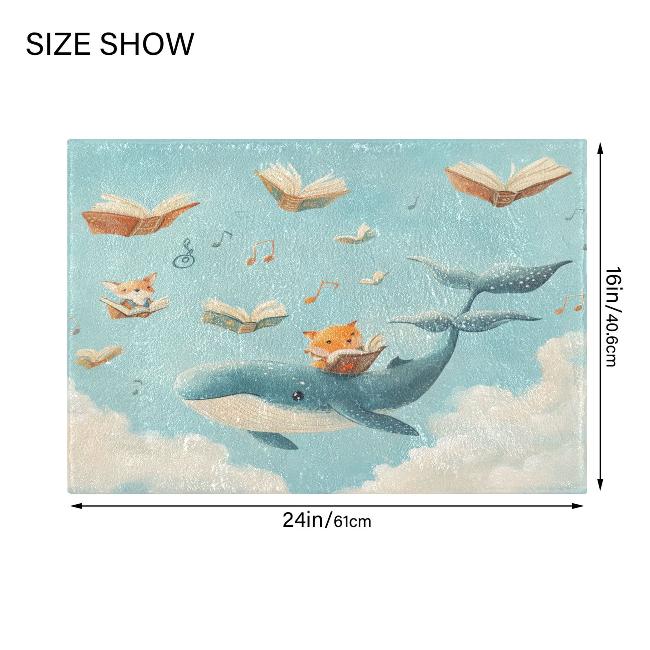 2 Piece Soft Bathroom Rug Set Fox and Whale Carrying Books Bath Mat and U-Shaped Toilet Contour Rug (16"x24"+20"x24")
