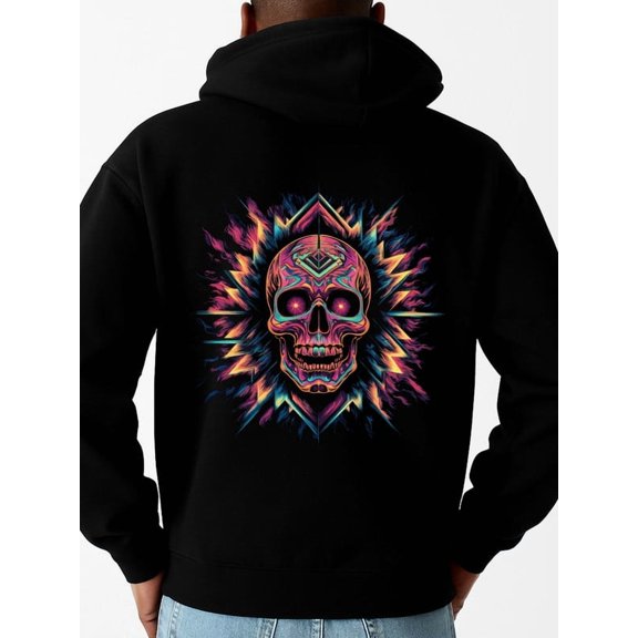 Neon Skull Hoodie graphic hoodies fire skeleton mens polyester black Comfy Loose Drawstring Trendy Hooded Pullover, Mens Clothing For Autumn Winter comfortable 3d idk