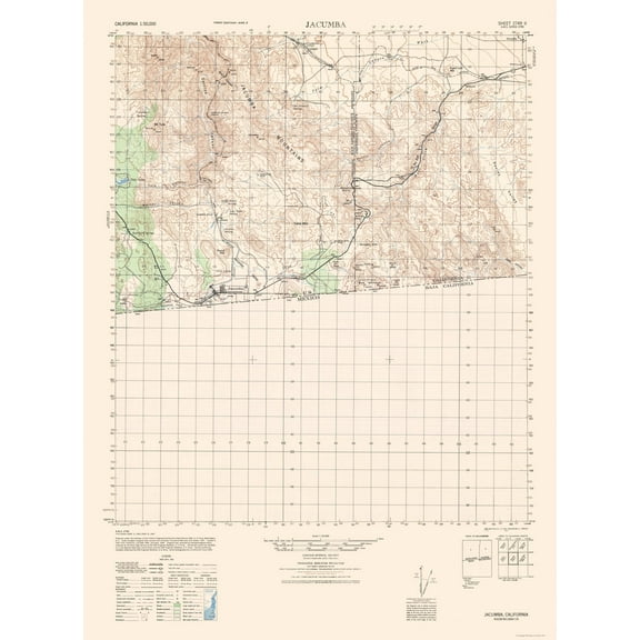 Topographical Map - Jacumba Sheet - US Army 1942 - Vintage Wall Art