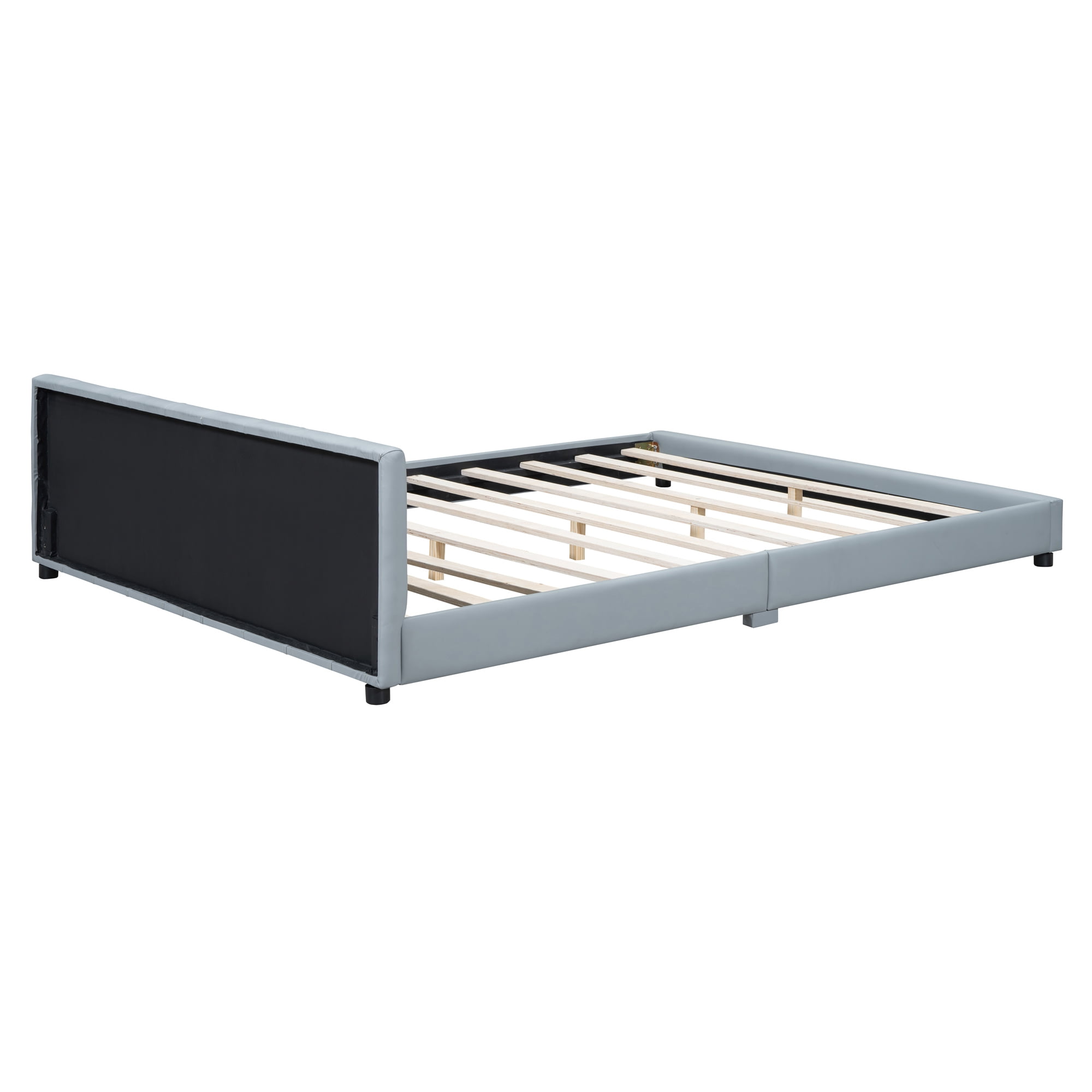 Harper & Bright Designs Wooden Mother Bed Frame Queen and Twin XL Size Daybed, PU Leather Upholstered Grounded Platform Bed, Gray