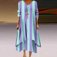 thumbnail image 2 of TAGOLD Womens Summer Dress Clearance,Plus Size Casual Dress for Womens,Women Casual Loose Printed Irregular Buttoned Hem V-Neck 3/4 Sleeve Dresses, 2 of 5