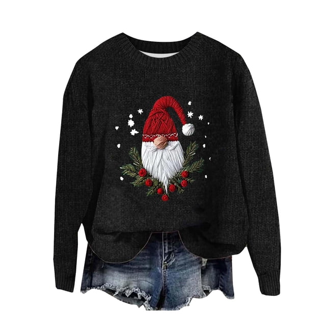 Zhanying Chandail de Mode Grande Taille Doublé en Molleton pour les Fêtes Chandail des Fêtes pour Femme Rouge Col Rond Christmas Sweater