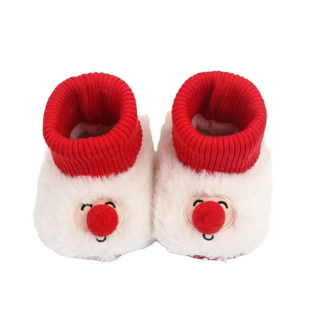 

1 Pair Baby Christmas Flat Shoes Cartoon Cute Soft Sole Non-slip Furry Toddler Footwear Shoes for Girls Boys First Walkers