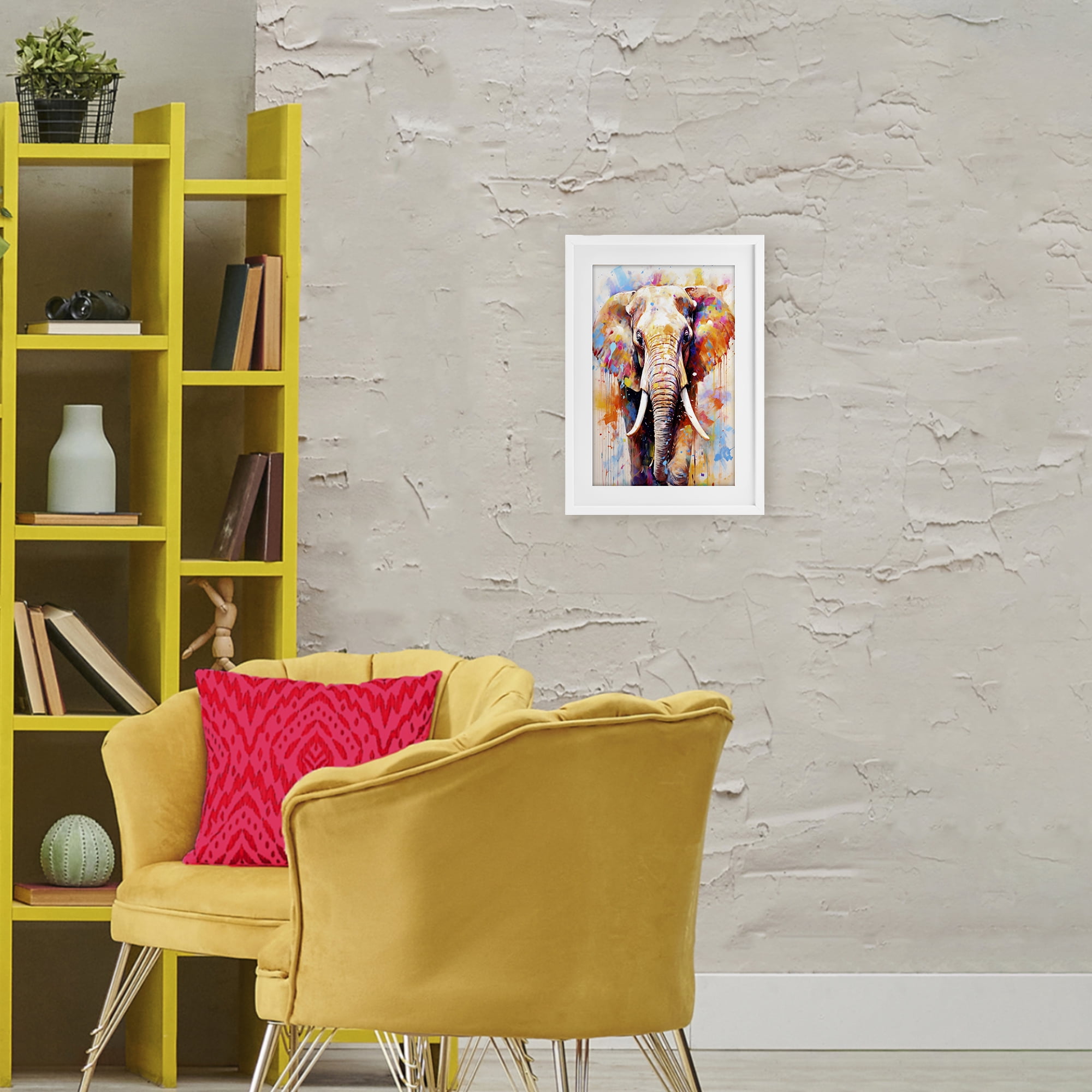 Stupell Industries Wild Elephant Bull White Framed Print Under Glass, design by Ray Powers
