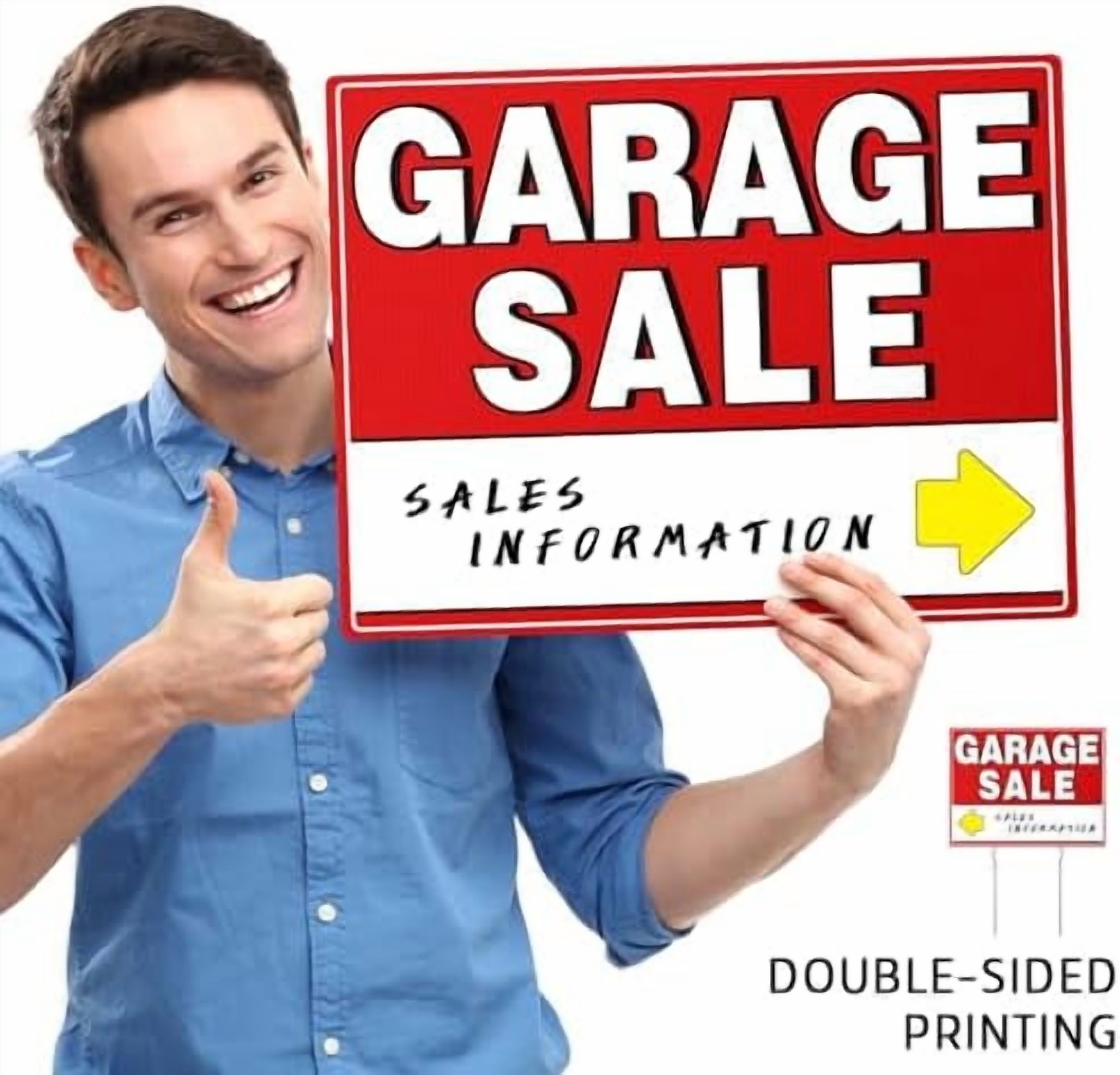 7 Pcs Garage Sale Sign With Metal Stakes, 17" x 13", Double-Sided With 20 Directional Arrow Stickers, Large Yard, Weather-Proof