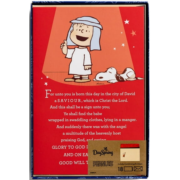 DaySpring - Peanuts That's What Christmas is All About Charlie Brown - 18 Premium Christmas Boxed Cards, KJV