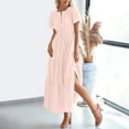 thumbnail image 6 of VBTAPA Summer Dresses for Women Short Sleeve V Neck Maxi Dress Smocked Waist A Line Dresses Flowy Tiered Tunic Dress with Pockets Prime Sales Light Pink L, 6 of 7