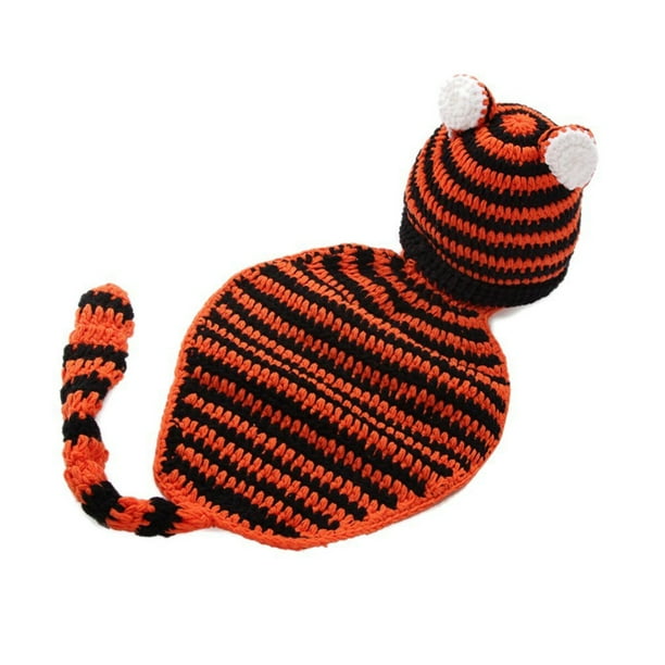 KAKOWELY Gorro de ganchillo hecho a mano estilo tigre para bebé recién nacido, ropa, accesorios para fotografía de bebé