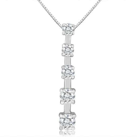 3/4ctw Diamond Five Stone Journey Pendant Necklace in 14k White Gold