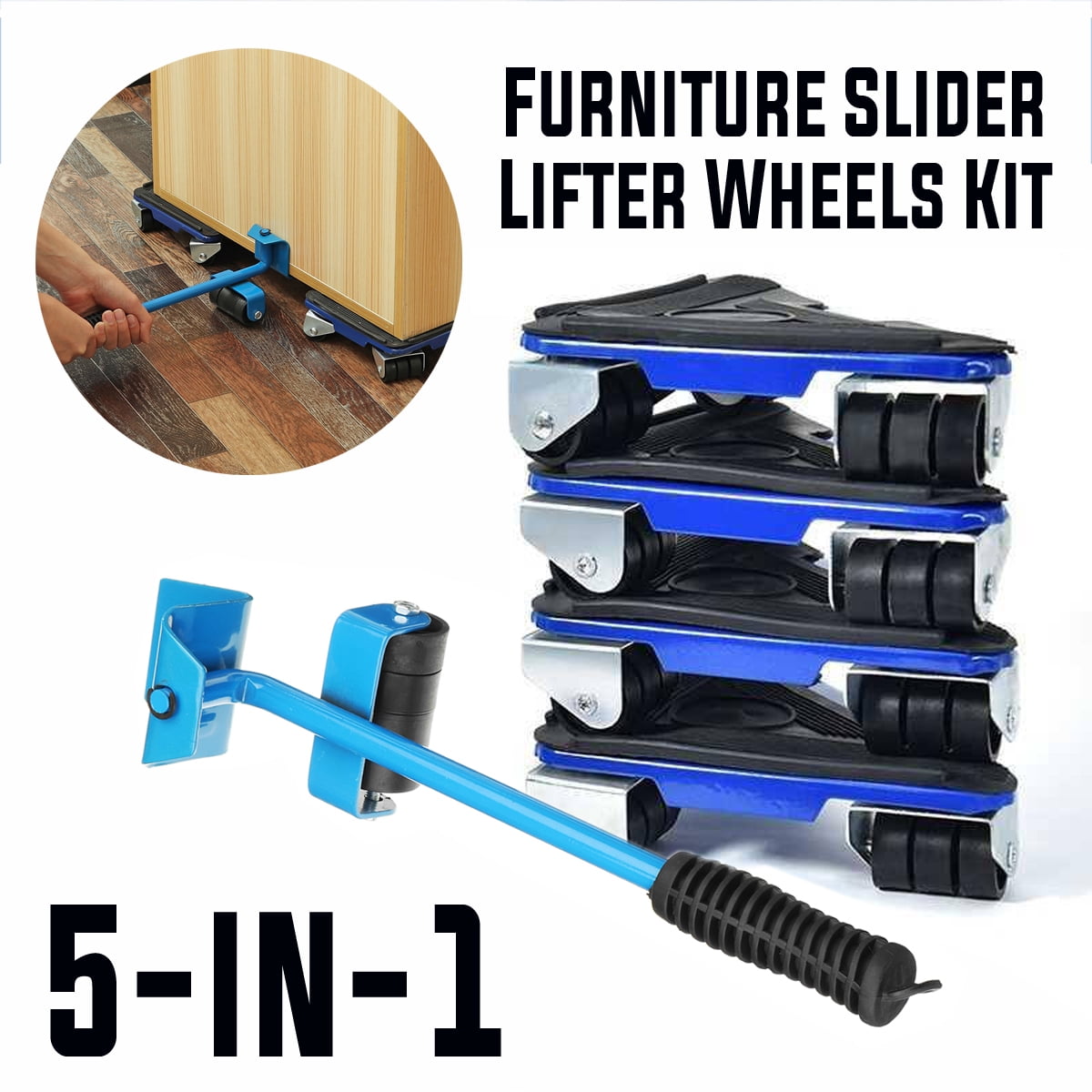 5x Furniture Slider Lifter Moves Wheel Mover Kit Home Moving Lifting System 75kg 