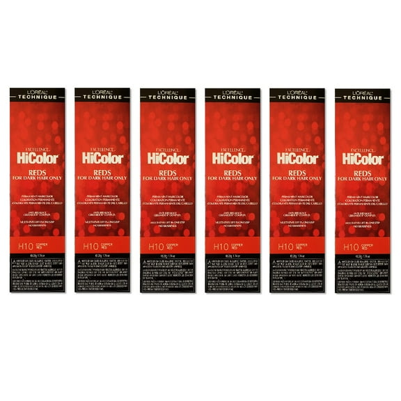 L'Oreal Excellence HiColor H10 Copper Red Permanent Hair Tint HC-05108 (6 Pack)