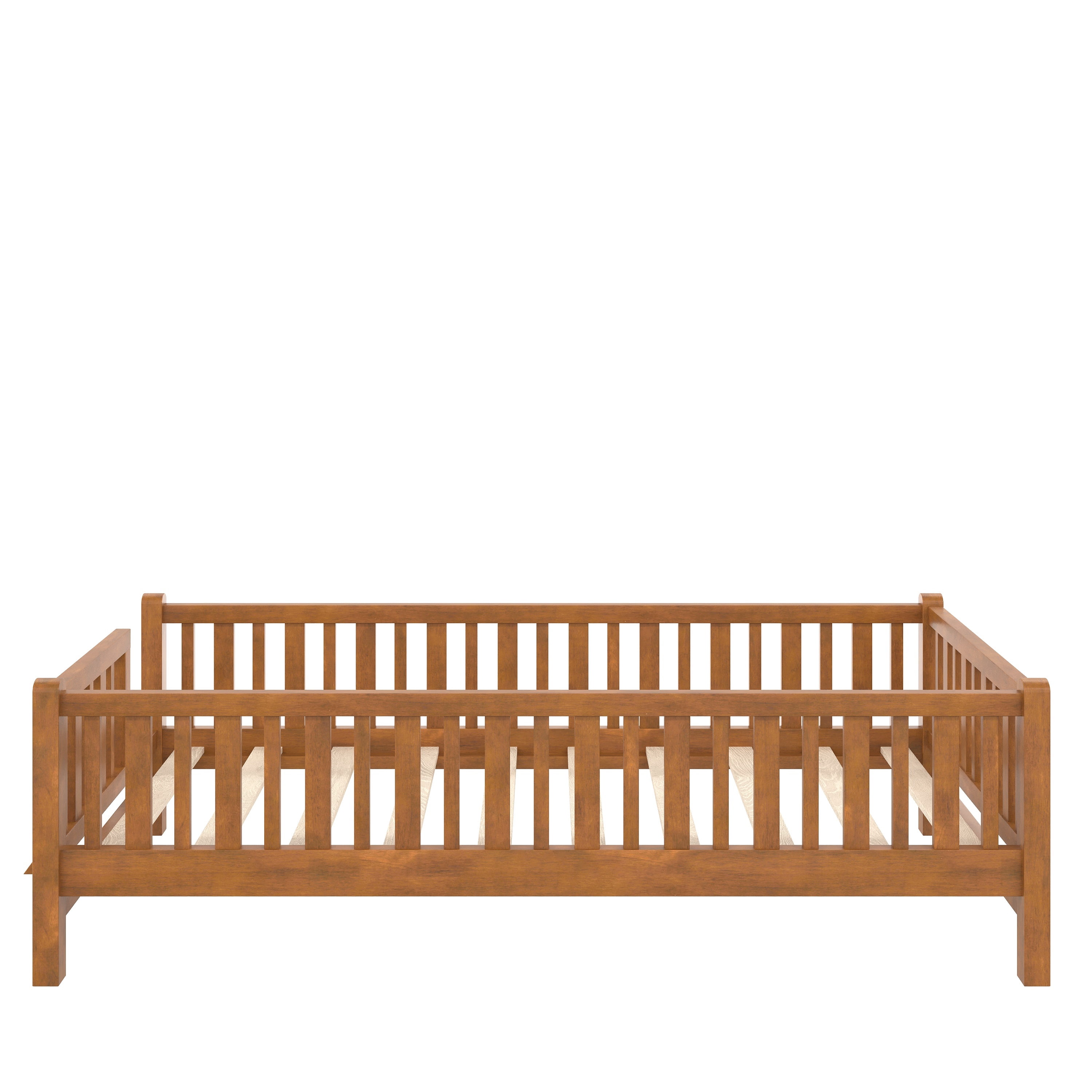 MODERNLUXE Twin Size Platform Bed with Guardrails, Walnut
