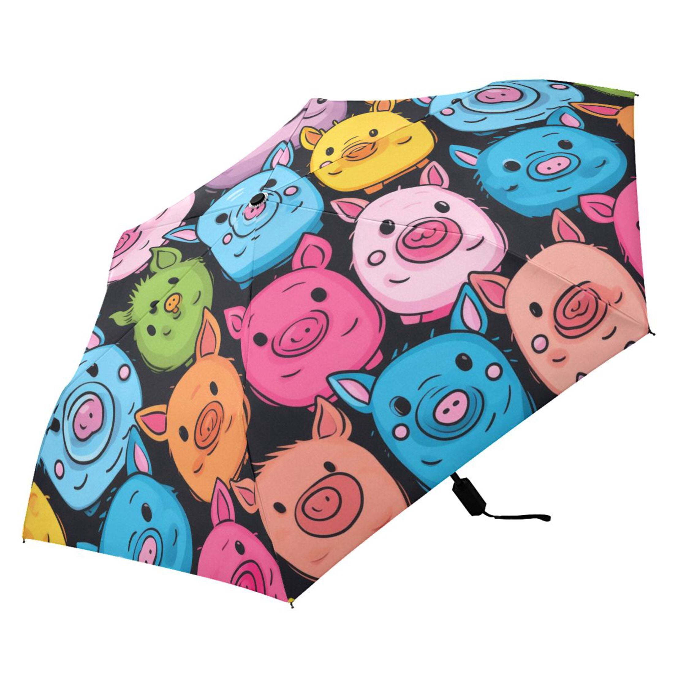 Colorful Pig Face Compact Sun Umbrella Windproof Travel Umbrellas for Rain Strong Portable UV Protection