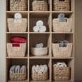 thumbnail image 3 of Casafield Set of 4 Water Hyacinth Storage Baskets with Handles - Whitewash White, 12" x 9" x 6" Rectangular Storage Shelf Bins, Blankets, Laundry, 3 of 7