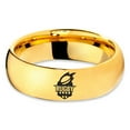 thumbnail image 2 of Tungsten Rugby Crest Band Ring 7mm Men Women Comfort Fit 18k Yellow Gold Dome Polished, 2 of 4