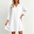 thumbnail image 5 of Guieoi Trendy Long-Sleeve V-Neck Cotton-Linen Dress with Wide Hem White S, 5 of 8