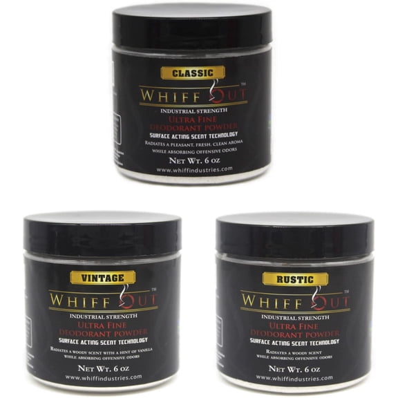 Whiff Out 6oz Deodorant Powder 3 Pack - Classic, Vintage & Rustic Scents