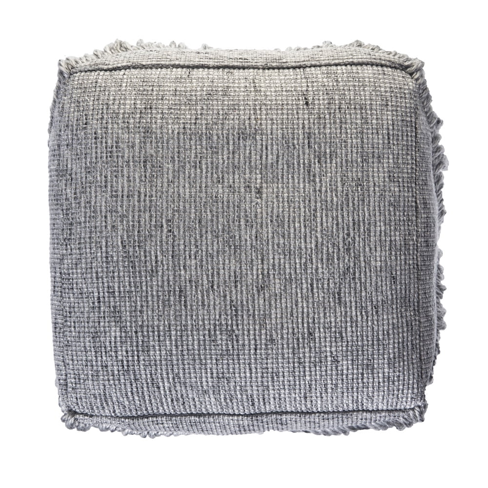 LR Home Medium Fringe Solid Indoor Square Pouf, Gray, 18" x 18" x 18"