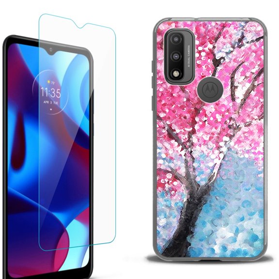 Slim-Fit Fashion Phone Case for Motorola Moto G Pure, with Tempered Glass Screen Protector, by OneToughShield ® - Blossom Paint