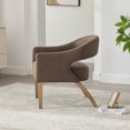thumbnail image 5 of NEW Modern Upholstered PU Open Back Accent Armchair Barrel Dining Chair with Weathered Rubberwood Legs, Hollow-Out Side Club Chair for Living Room Bedroom Restaurant Cafes Dining Room, 5 of 9