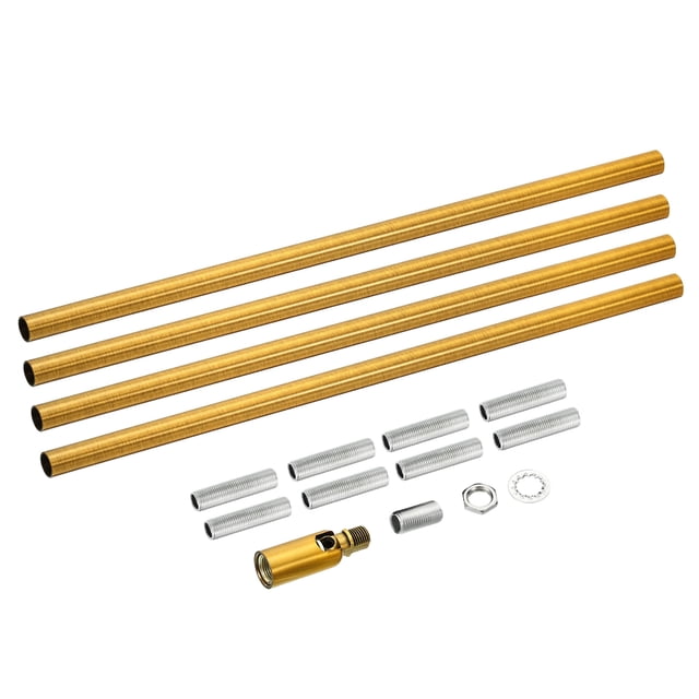 Rosca Extensión Varilla Kit, M10 Rosca 11.8" Acoplamiento Tuerca Redondo Manguito Conector con Inclinado Techo Adaptador y Eje Tubería, Oro Bronce