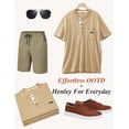 thumbnail image 4 of Men's Casual Henley Shirt Short Sleeve Cotton Fashion T-Shirt with Pocket, Retro Textured Slim Fit Summer Top Apricot 2XL, 4 of 8