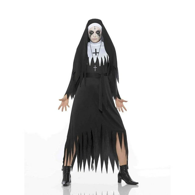 Demon Nun Costume de Sœur Effrayante pour l'Halloween, Noir/blanc, Très Petit, Taille TP