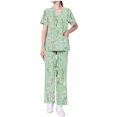 thumbnail image 3 of BiZtdJrK Women's Scrubs Set Short Sleeve V Neck Top Matching Loose Fit Wide Leg Pants 2 Piece Sets Fashion Printed Fall Outfits Sale of the Day Multicolor L, 3 of 7