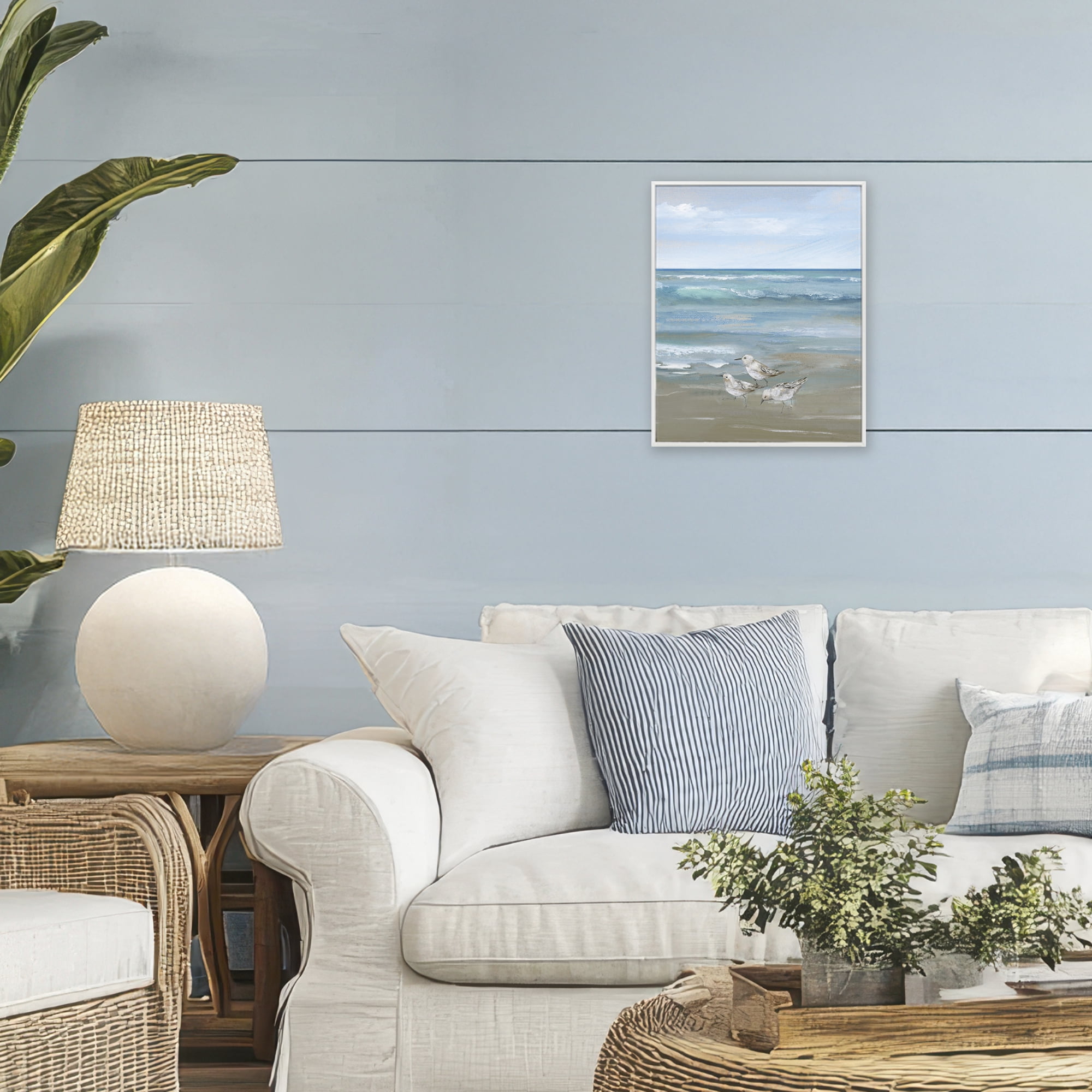 Stupell Industries Sanderlings on Gentle Waves White Framed Giclee Art, design by Nan