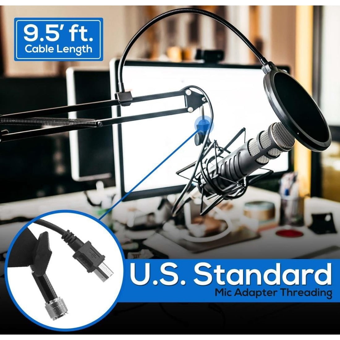 Pyle Adjustable Compact Microphone Boom Stand, Durable Steel for Broadcasting and Studio Use