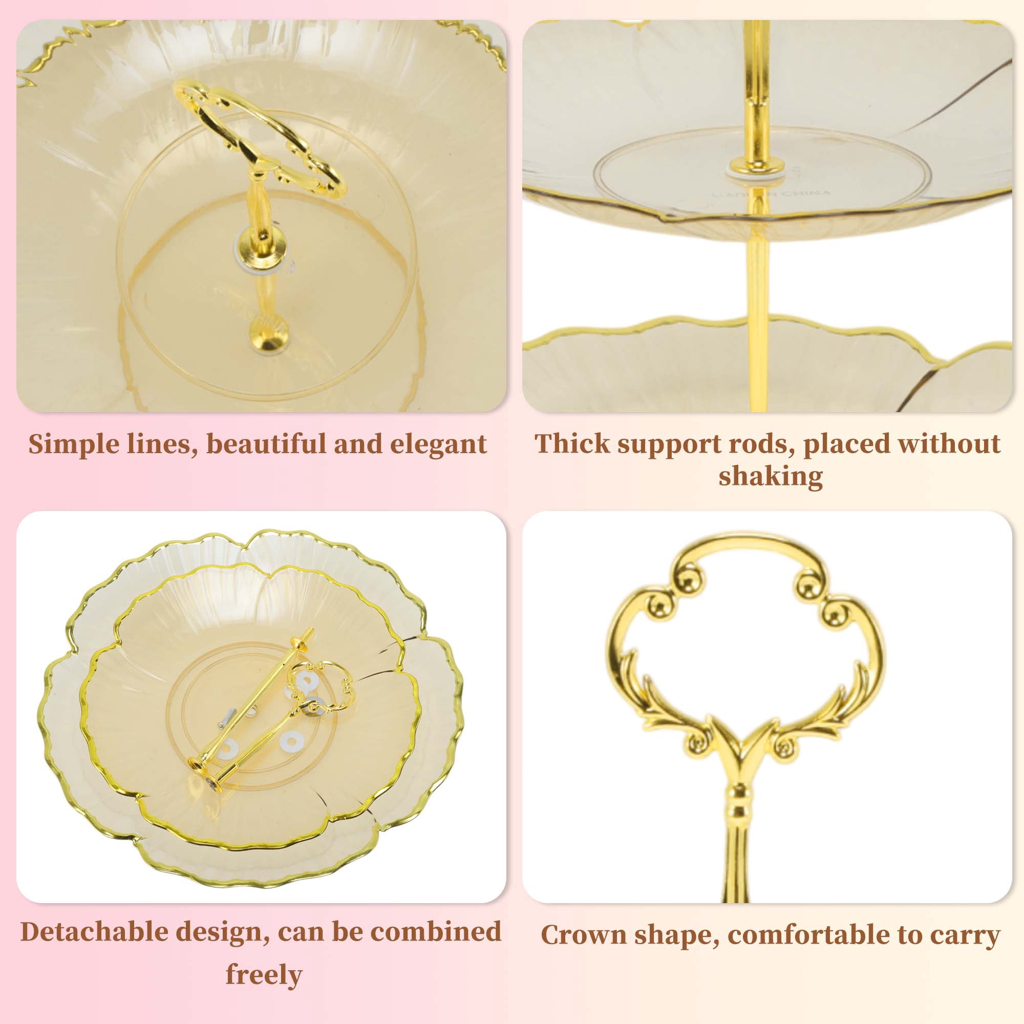 Unique Bargains 2 Tier Dessert Cupcake Stand Holder with Five Petals Design Brown