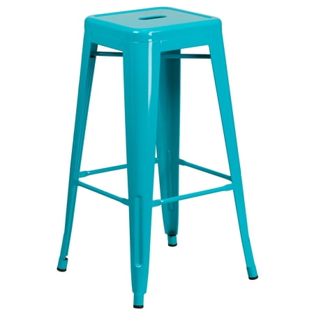 Flash Furniture Commercial Grade 30" High Backless Crystal Teal-Blue Indoor-Outdoor Barstool