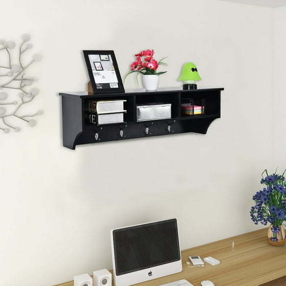Costway Wall Mount Coat Rack Storage Shelf Cubby Organizer Hooks
