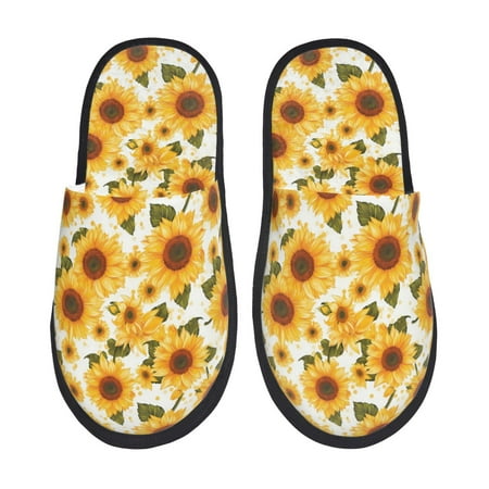 Balery Yellow Polka Dot Sunflower Slient Indoor Furry Fleece Comfort House Shoes Soft Non-Slip Home Shoes Cotton slippers House Slippers-- Large