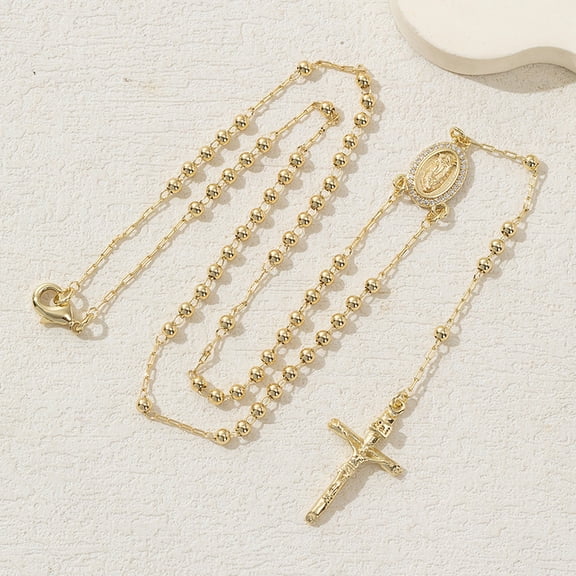 Long Crucifix Cross 14K Gold Filled Pendant Necklace for Women, Religious Prayer Fashion Jewelry