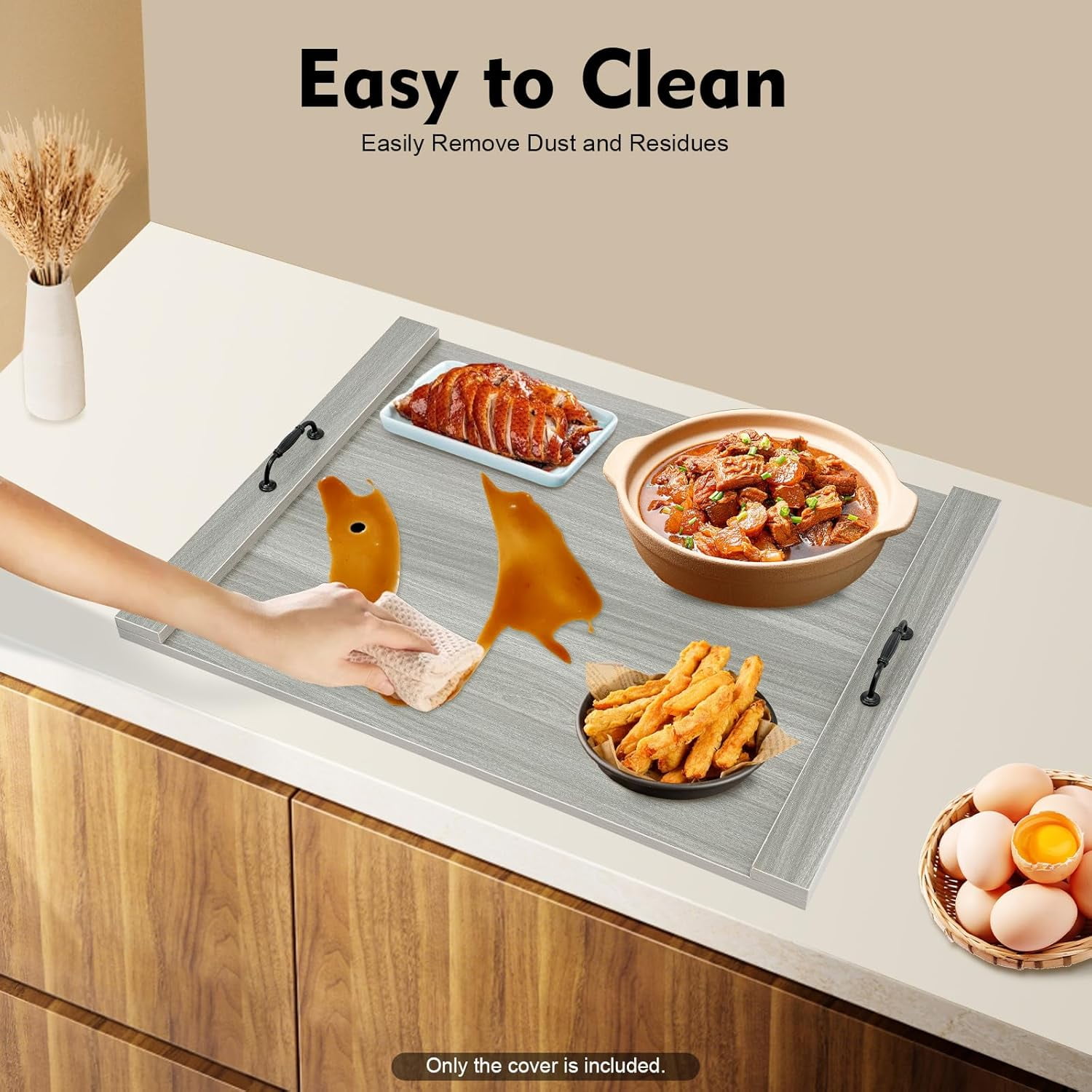 Noodle Board Stove Cover - Melamine Board Stove Top Covers for Electric Stove and Gas Stove, Wooden Stovetop Cover Stove Burner Covers - Sink Cover RV Stove Top Cover