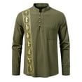 thumbnail image 2 of Stamzod Mens Shirts Fashion Vintage Printed Long Sleeve Pulover Tops Casual Dress Shirts for Men Army Green-5 S, 2 of 9