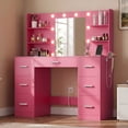 thumbnail image 2 of Lacoo Vanity Desk with Mirror and LED Lights, Makeup Vanity with 7 Drawers & 4 Shelves, Vanity Table with Power Outlet for Bedroom Dressing Room, Dark Pink, 2 of 7