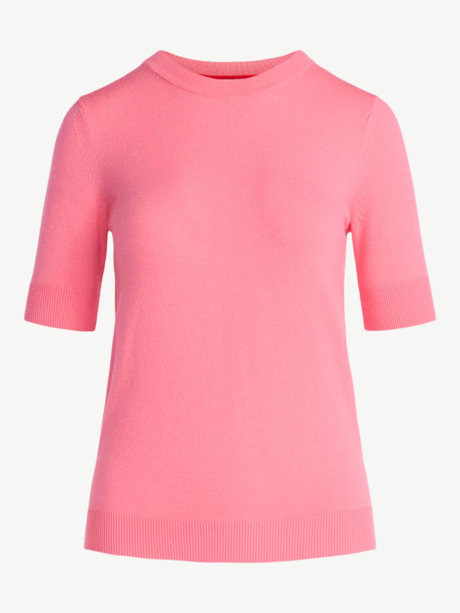 Free Assembly Women's and Women's Plus Cozy Yarn Shrunken Sweater Tee with Short Sleeves, Solid & Print, Lightweight, Sizes XS-4X
