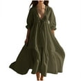thumbnail image 3 of Sentmoon Robe en Lin Femme 2026 Mode Urbaine Col en V Robe d'Été pour Femme Extensible Coupe Régulière Accessoires de Plage Incontournables pour la Plage et les Vacances Vert G, 3 of 7
