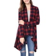 thumbnail image 2 of Unique Bargains Women's Plaid Asymmetric Kimono Open Front Loose Cardigan, 2 of 7