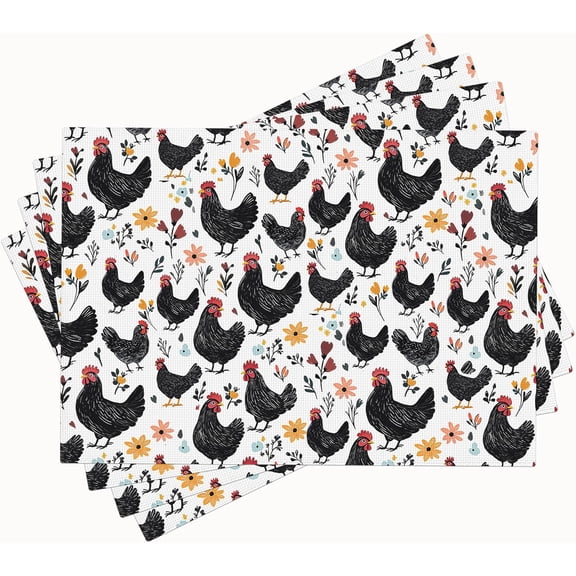 Chicken Placemats Set of 4 Farm Hen Place Mats Animal Table Mats for Kitchen Dining Restaurant Decoration for Table Decor Home Party 4 PCS 12x18 Inch