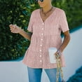 thumbnail image 5 of Women Summer Short Sleeve Shirts Chiffon Top Polka Dot Print T Shirt Casual V Neck Ruffle Hem Tops, 5 of 8